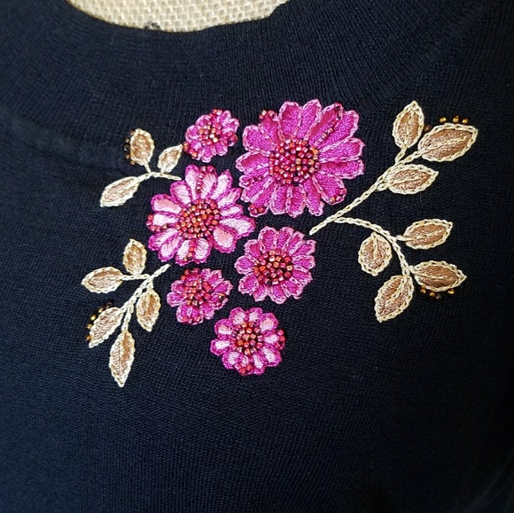 Emma James beaded floral appliqué black short sleeve XLP EUC - Picture 8 of 8